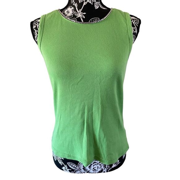 Nwt Assoluto Rhinestone Ribbed Tank Top Embellished - Picture 1 of 14